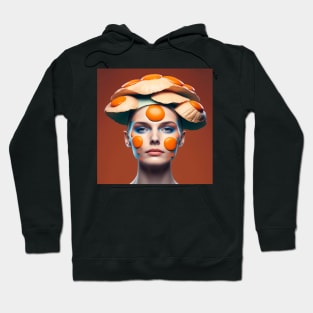 A woman with mushrooms on her head. Hoodie